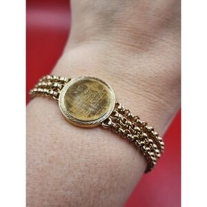 Vintage Speidel 1970s Engrave ID- style Plate Triple‎ Band Gold Metal Bracelet